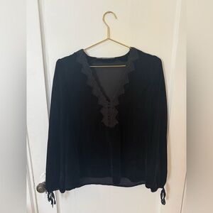 Black Velvet Top with Crochet Lace